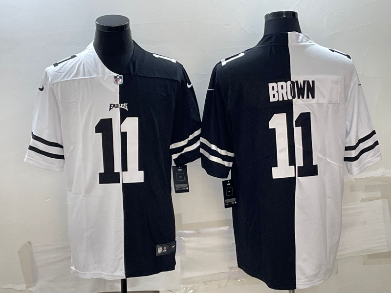 Men's Black & White Philadelphia Eagles #11 A.J. Brown Split Limited Stitched Jersey